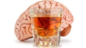 мозг человека и стакан с алкоголем